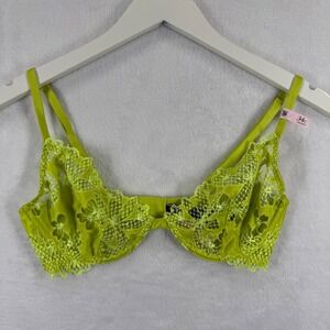 Victorias Secret‎ Very Sexy Low Cut Demi Bra 34C Neon Lime Green Floral Lace NEW
